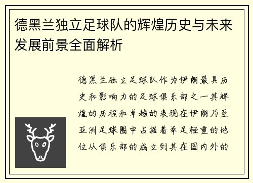 德黑兰独立足球队的辉煌历史与未来发展前景全面解析